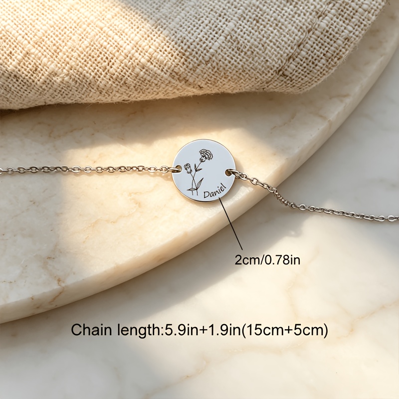 Personalized Birth Flower Bracelet in Stainless Steel